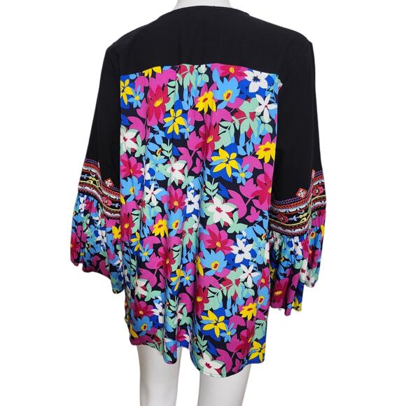 Calessa Womens Black Embroidered Bell Sleeve V-Neck‎ Peasant Tunic Top Size L - Picture 9 of 11